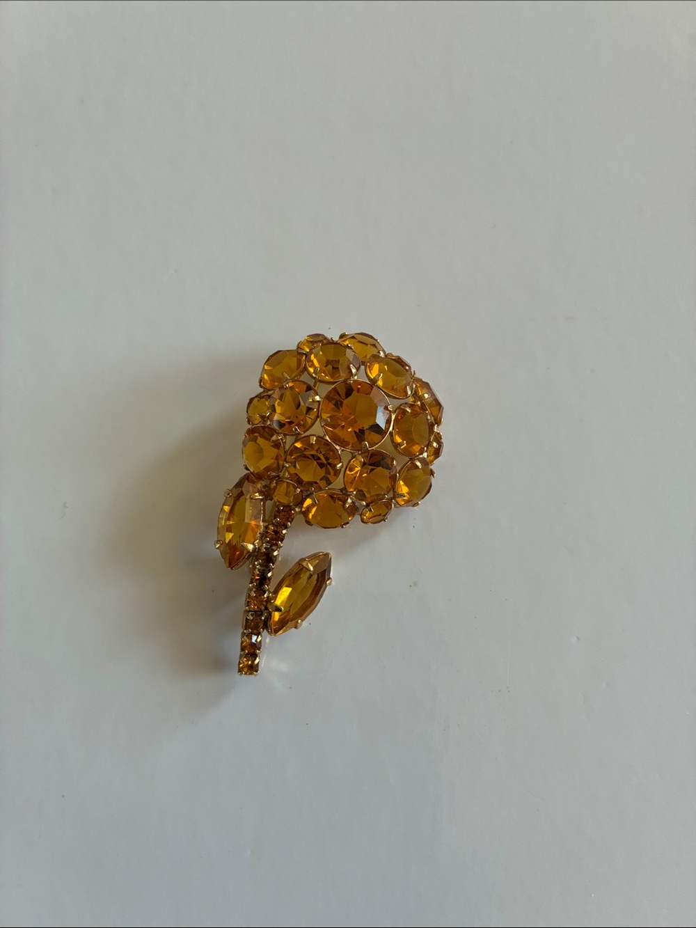 Vintage 1960’s Amber Crystal Floral Brooch - Women’s Sparkling Accent